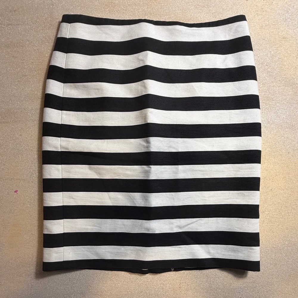 Ann Taylor Petite Black White Striped Ottoman Pencil Skirt Size 6P Nautical-2131